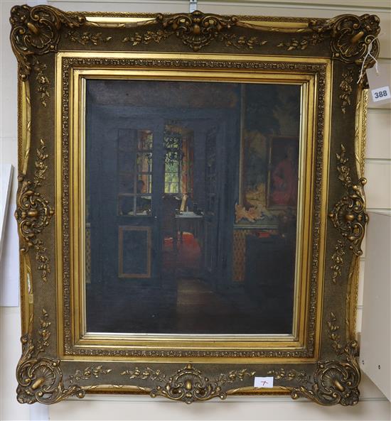 English School (20th century), oil on canvas, Interior scene, 49 x 41cm